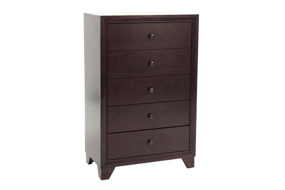 English Elm Modern Five Drawer Chest in Warm Brown Rubberwood Build with Knob Hardware Bedroom B011P448738