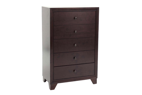 English Elm Modern Five Drawer Chest in Warm Brown Rubberwood Build with Knob Hardware Bedroom B011P448738