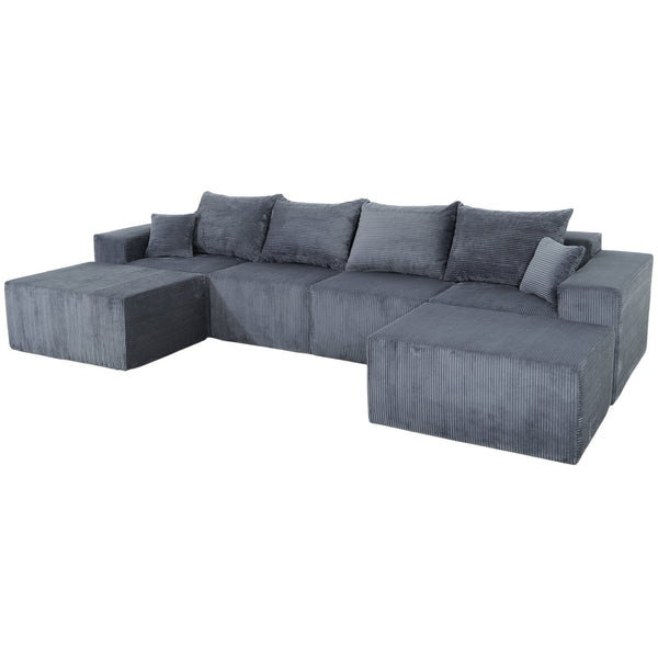 English Elm 6-Piece Modular U-Shaped Sectional Sofa with Chaise Convertible Corduroy Comfort and Secure Base Gray W3163S00039