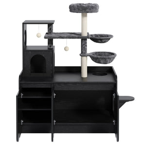 English Elm 50.6" Modern Cat Tower with Hidden Litter Enclosure Sisal Posts and Dual Hammocks N704P443505B