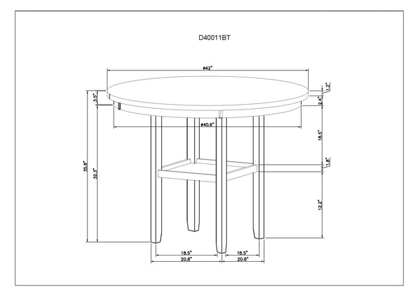English Elm GRETA Antique White Bar Table with Marble Top, Built-In Shelf & Sturdy Rubberwood Construction B201P226137