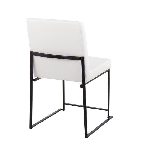 English Elm High Back Fuji Contemporary Dining Chair Set Of 2 In Black Steel & White Faux Leather - Stylish Comfort B202P223555