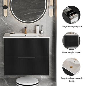 English Elm 24 Compact Bathroom Vanity with Sink — Floor-Standing Stability, Soft-Close Drawers, Large Storage, Durable Finish Matte Black 26.38 L x 22.83 W x 7.87 H W3520S00001