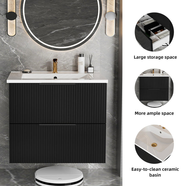 English Elm 24 Compact Bathroom Vanity with Sink — Floor-Standing Stability, Soft-Close Drawers, Large Storage, Durable Finish Matte Black 26.38 L x 22.83 W x 7.87 H W3520S00001