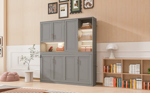English Elm Twin Murphy Bed with Cabinet Shelves Built in Lighting Usb Ports Space Saving Wall Unit Gray LP000389AAE-1