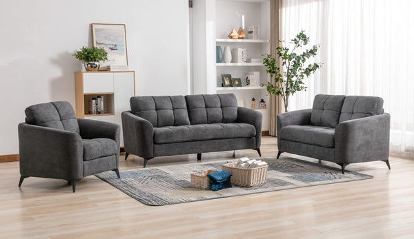 English Elm Carlotta Three Piece Woven Fabric Living Room Set with Tufted Seats and Metal Legs B2749S00198