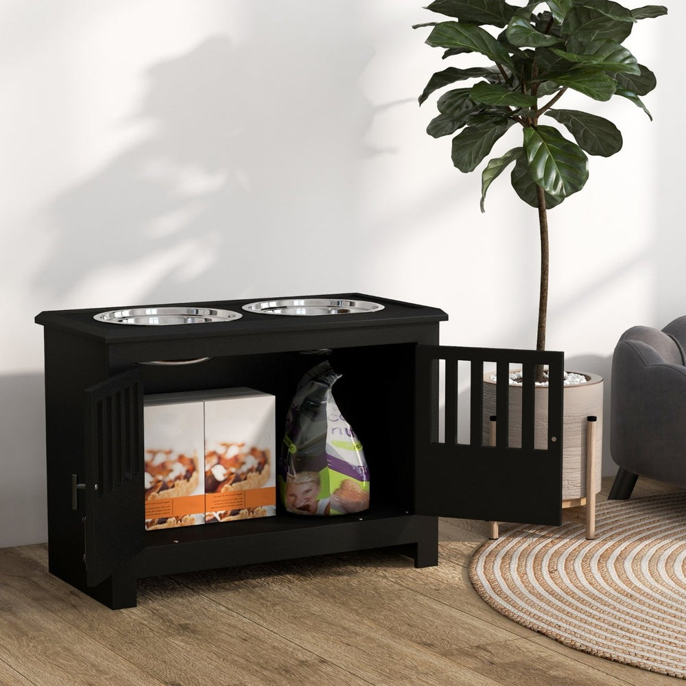 English Elm Pawhut Large Elevated Dog Bowls With Storage Cabinet - Stylish Feeding Station For Large Dogs W2225P249931-GIGA