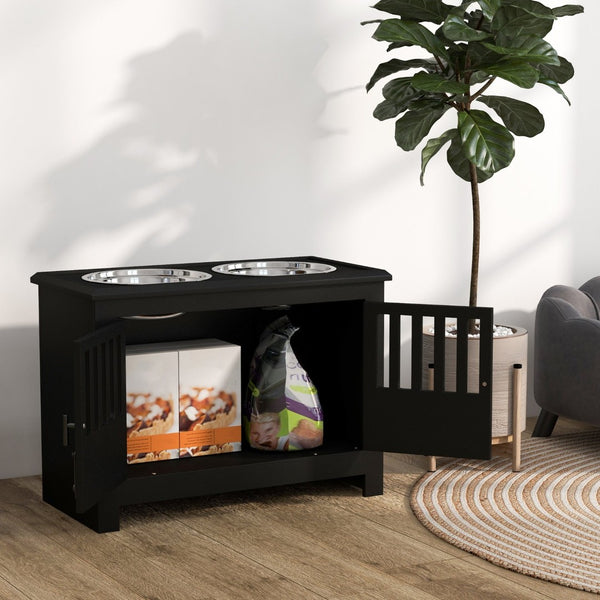 English Elm Pawhut Large Elevated Dog Bowls With Storage Cabinet - Stylish Feeding Station For Large Dogs W2225P249931-GIGA