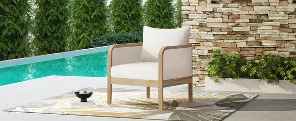 English Elm Christopher Knight Home® - Outdoor Acacia Wood Club Chair with Weatherproof Textilene, Plush Removable Cushion, 400lb Capacity, Light Teak Beige Finish WF532233BGE