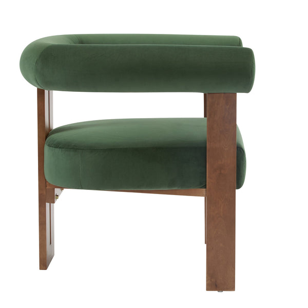 English Elm Christopher Knight Home® - Modern Upholstered Round Arm Accent Chair with Velvet Finish, Elegant Curved Back and Three Legs Design Green,Walnut 30.5 L x 29 W x 14.5 H N776P216194G