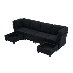 English Elm UNITED Modular 6-Seat Sectional Sofa with Removable Ottoman, Storage Compartments, Convertible Comfort Black W1568S00243