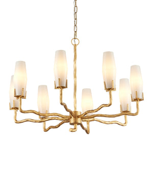 Currey & Company Mathilda Chandelier - Artful Matte Gold Lighting With 8 Milky Glass Shades & Adjustable Drop Length Gold Glass ,Brass 9000-1285-currey-company