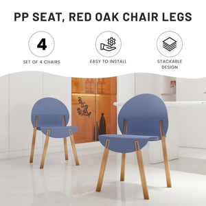 English Elm Summer 5 Piece Round Dining Set Polypropylene Stackable Chairs Oak Legs Modern Style Grey-Blue,White W3450S00039