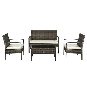 English Elm Loveseat Outdoor 4 Piece Pe Wicker Conversation Set with Tempered Glass Table T3971P384993