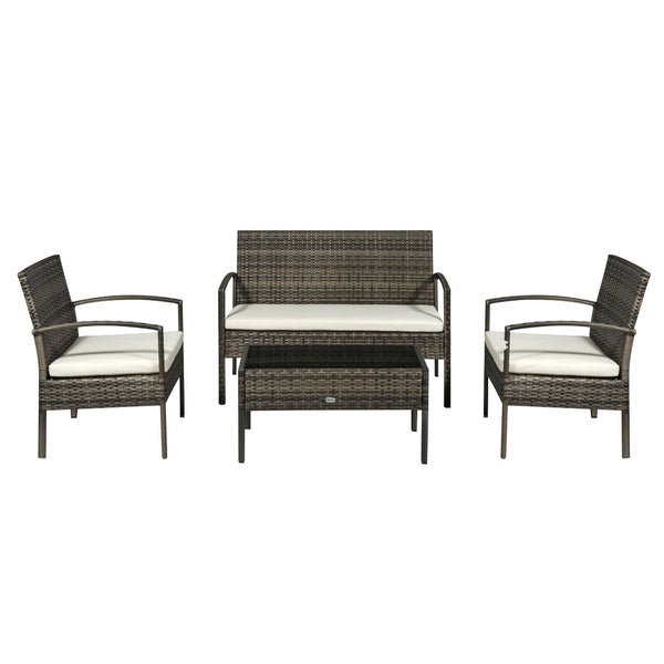 English Elm Loveseat Outdoor 4 Piece Pe Wicker Conversation Set with Tempered Glass Table T3971P384993