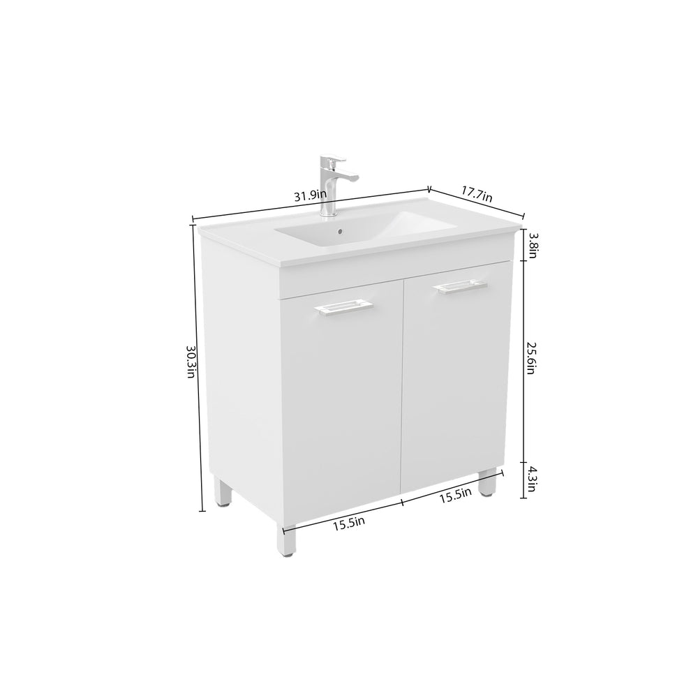 English Elm 32-Inch Floor-Mounted Bathroom Vanity With Sink Combo - Elegant Design, Soft-Close Doors, Adjustable Feet W3151S00031