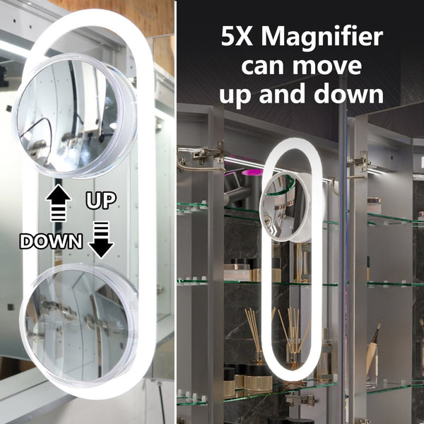 English Elm Smart Led Mirror Cabinet with Anti-fog Dimming Gfci Outlet Bathroom Storage W637P252345