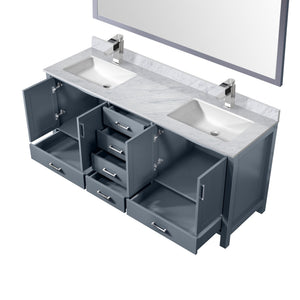 English Elm Dark Grey Double Bath Vanity 72" W With Carrara Marble Top, Chrome Faucet & Large 70" Mirror Set B2731S01000