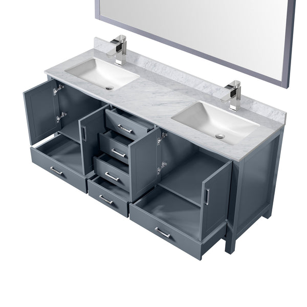 English Elm Dark Grey Double Bath Vanity 72" W With Carrara Marble Top, Chrome Faucet & Large 70" Mirror Set B2731S01000