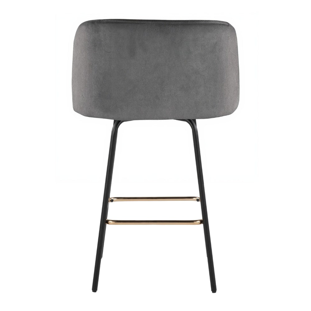 English Elm Fixed-height Swivel Counterstools Velvet Seat Gold Footrest Glam Kitchen Island Set Grey B202S01828