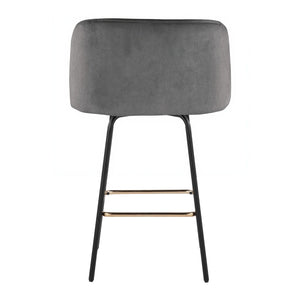 English Elm Fixed-height Swivel Counterstools Velvet Seat Gold Footrest Glam Kitchen Island Set Grey B202S01828