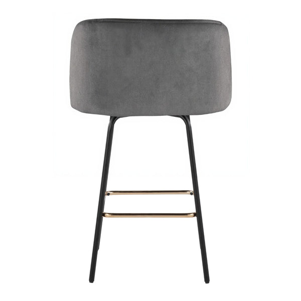English Elm Fixed-height Swivel Counterstools Velvet Seat Gold Footrest Glam Kitchen Island Set Grey B202S01828