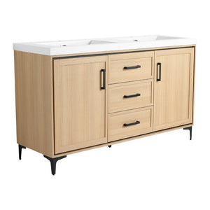 English Elm 60" Freestanding Bathroom Vanity With Double Sink, Soft-Close Doors & Drawers In Original Oak Finish P2 W1972P315237-GIGA