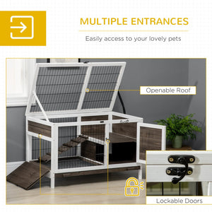 English Elm Pawhut Fir Wood Indoor Rabbit Hutch Elevated Pet Cage with Run Ramp and Tray W2225P173742