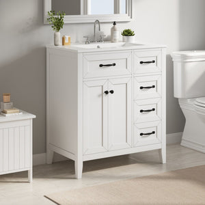 English Elm [video] 30 Inch Freestanding Bathroom Vanity White Mdf Pine Legs Ceramic Sink Soft Close N759P394442K