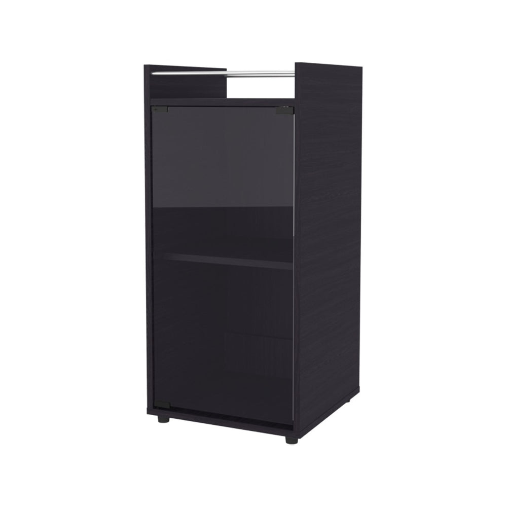 English Elm Wenge Finish Bar Cabinet with Tempered Glass Door for Stylish Living Room Storage B062P461067