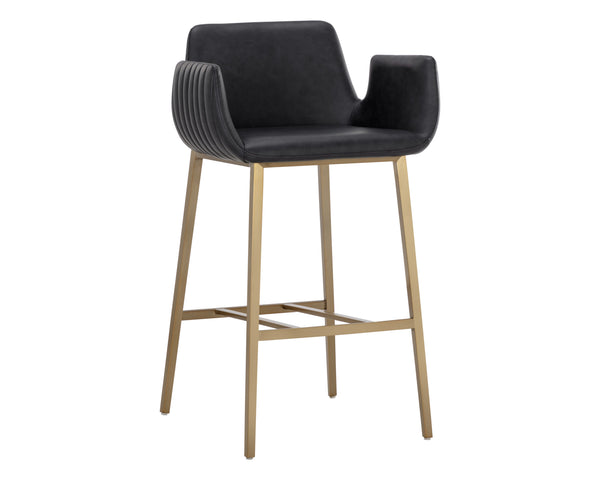 Sunpan Lucano Barstool - Elegant Italian Leather Design with Durable Construction for Stylish Spaces Gold, Bravo Black