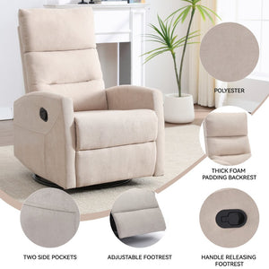English Elm Manual Rocker Recliner with 360 Swivel Beige Fabric Upholstery for Living Room W3224P289285