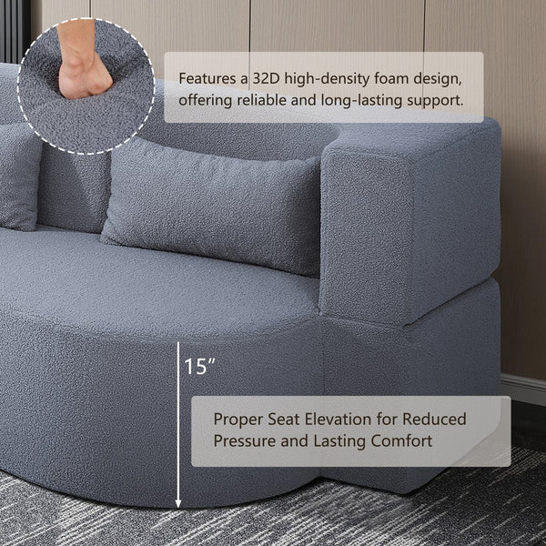 English Elm 2-in-1 Convertible Sofa Bed - Full Size Folding Loveseat with Plush Teddy Fabric, No Assembly Needed Grey W3163P322890