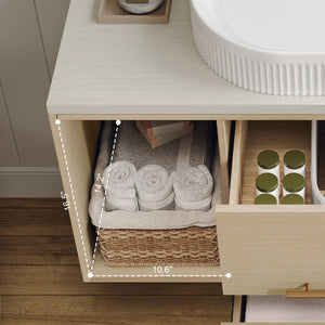 English Elm Modern Floating Bathroom Vanity Oval Ceramic Sink Plywood Cabinet Soft Close Storage W3136S00077