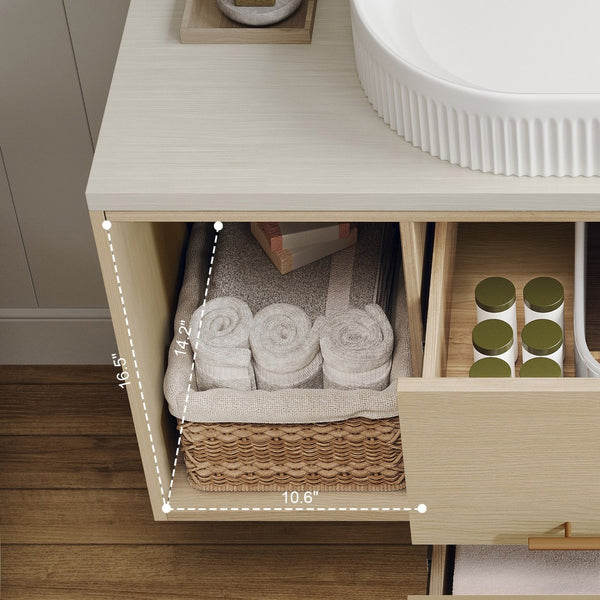 English Elm Modern Floating Bathroom Vanity Oval Ceramic Sink Plywood Cabinet Soft Close Storage W3136S00077