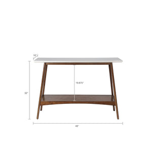 JLA Home Madison Park - Console Parker Mid-Century Entry Console with Off-White Top, Pecan Shelf, Tapered Legs, Storage MP120-0096