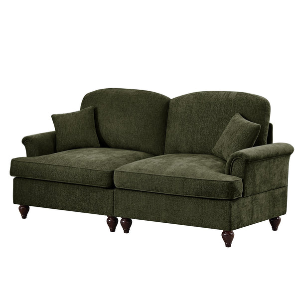 English Elm Elegant Mid Century Two-Seater Sofa With Removable Ruffles, Flared Arms & Plush Chenille Comfort W3041S00263
