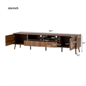 English Elm 78 Inch Walnut Entertainment Center Fluted Doors Solid Wood Legs for Living Room N710P372538P