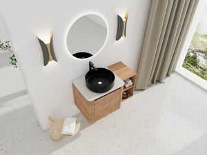 English Elm 36'' Wall-Mounted Bathroom Vanity With Ceramic Vessel Sink, Soft-Close Door & Stylish Storage Shelves W999S00407