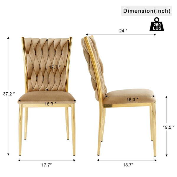 English Elm Modern Velvet Dining Chairs Set of 2 with Gold Legs Curved Back Foam Cushion W210P376368