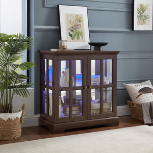 English Elm Led Curio Display Cabinet - Antique Cherry Showcase With Adjustable Shelves, Bluetooth Led Lights & More! W2275P231694