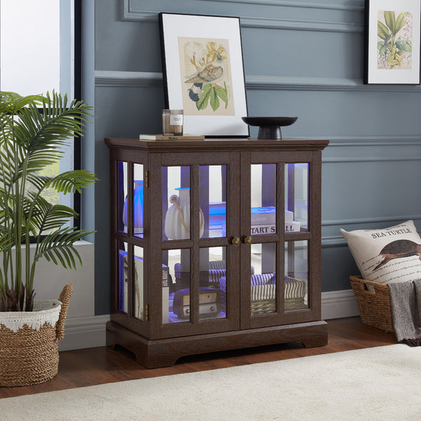 English Elm Led Curio Display Cabinet - Antique Cherry Showcase With Adjustable Shelves, Bluetooth Led Lights & More! W2275P231694