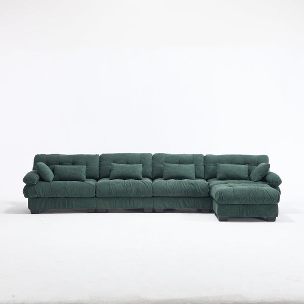 English Elm Modular Cloud Sofa Deep Seat Flannelette Sectional with Round Armrests for Living Room Green W2120S00047