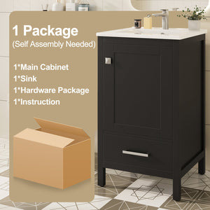 English Elm 20-Inch Compact Bathroom Vanity with Ceramic Sink, Soft-Close Storage, Divider Drawer & Easy Plumbing Access Black N729P334847B