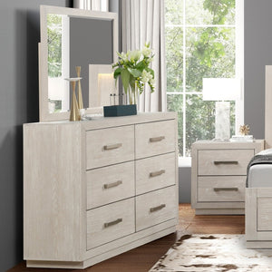 English Elm Dresser with Beveled Mirror Six Drawer Solid Acacia Light Gray Transitional Bedroom B2741S00859