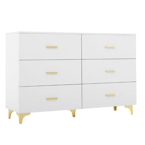 English Elm Six Drawer Elegant White Locker With Gold Accents And Triangular Legs For Modern Stylish Storage W3871P368993-GIGA