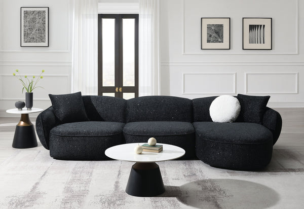 English Elm Lucifer Contemporary Black & White Shimmer Fabric Sectional Sofa with 3 Pillows, Full Foam Comfort B2726S00470