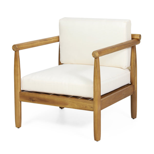 English Elm Christopher Knight Home® - BONSALLO Acacia Club Chair Cream & Brown — Water‑Resistant Cushions, Slat Design, Durable Outdoor Hardwood 69825.00