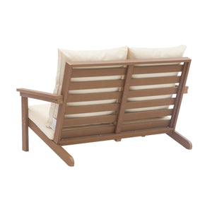 English Elm Outdoor Patio Loveseat Sofa Teak Finish HIPS Wood-Plastic Set with 4" Seat & 8" Back Cushions, UV-Rust Resistant T3609P352399