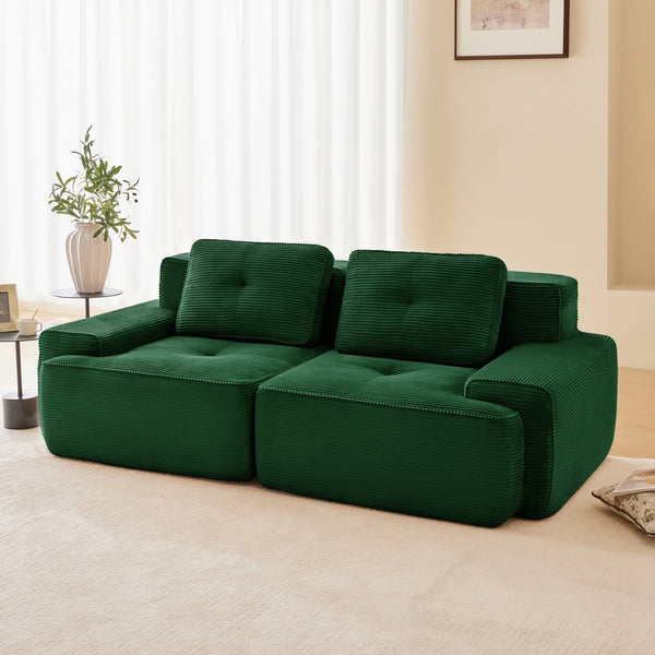 English Elm 82" Modern L-Shaped Modular Sectional Sofa with Plush Corduroy, Deep Seats, Tufted Elegance Green W714P364690